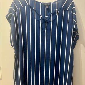 Justify Navy Blue Striped Women's s/s Top, Size 2X